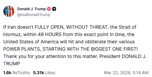 Trump het die dreigemente op sy Truth Social platform gemaak.