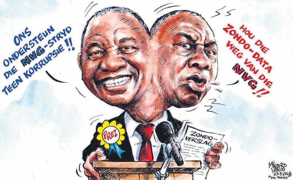 Mynderd Vosloos se spotprent vir Die Papier, 27 Maart.