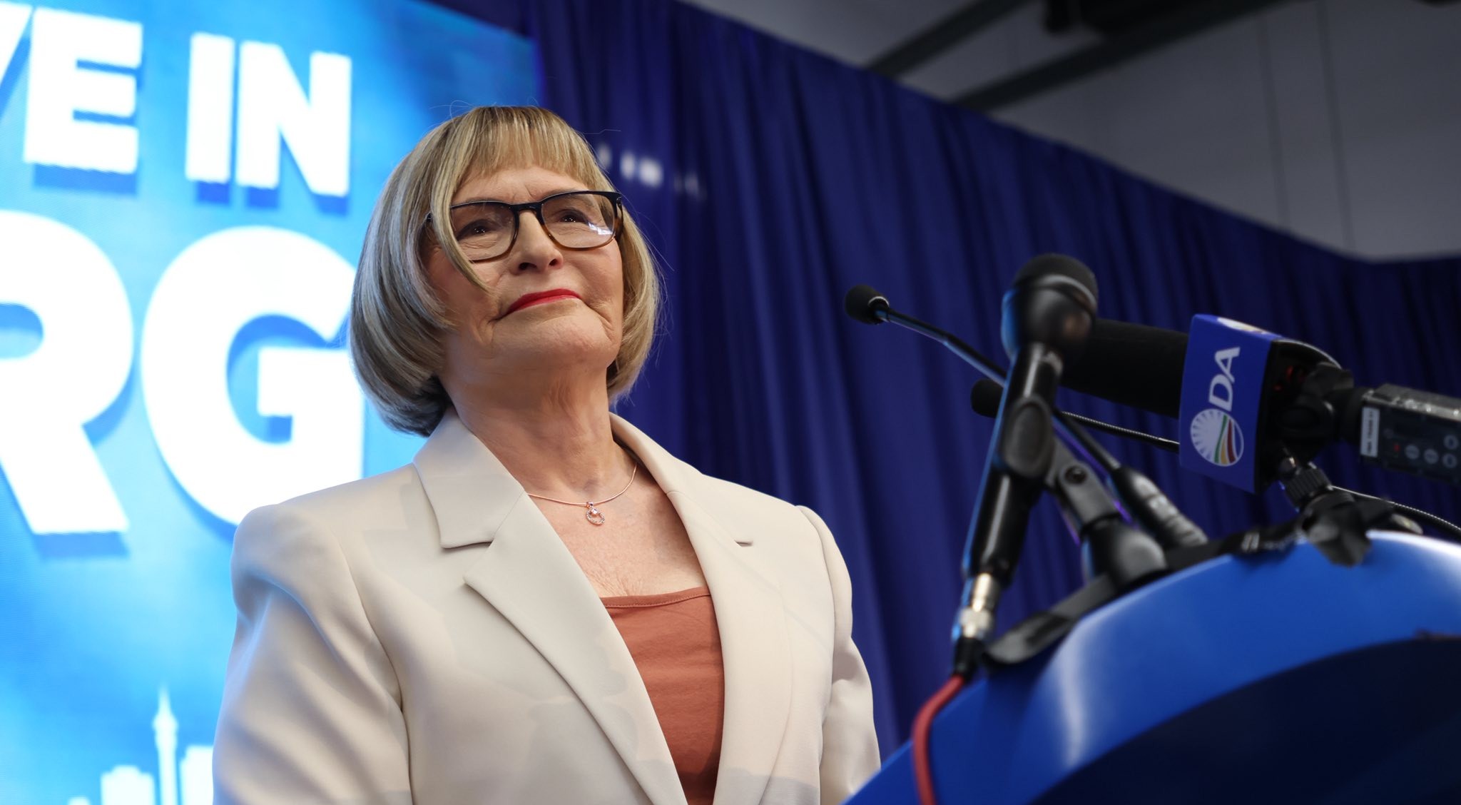 Helen Zille tydens haar aankondiging dat sy vir as die DA se burgemeesterkandidaat vir Johannesburg sal staan.