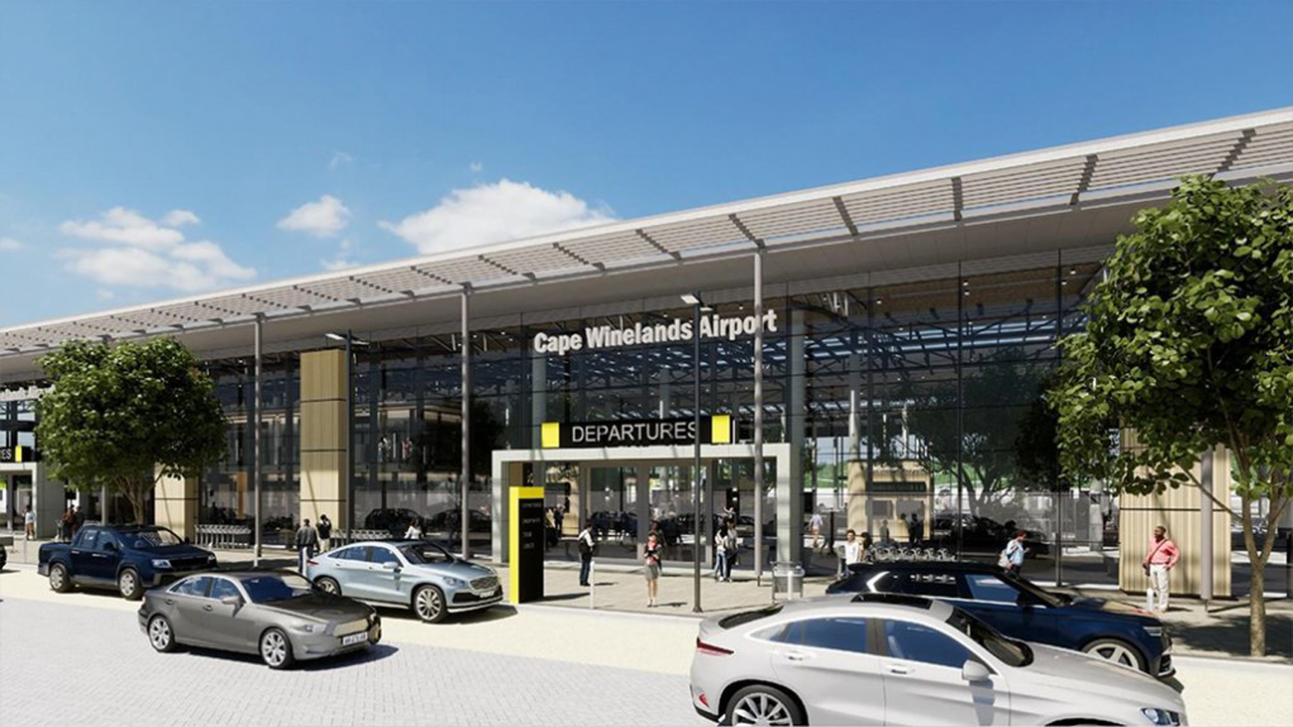 ’n Visuele voorstelling van die Kaapse Wynland-lughawe, wat mik om in 2028 in bedryf te wees.