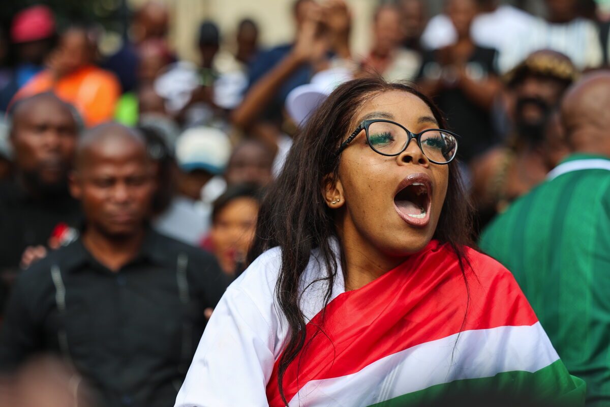 Jacinta Ngobese-Zuma tydens 'n optog teen onwettige immigrasie in April in Johannesburg.