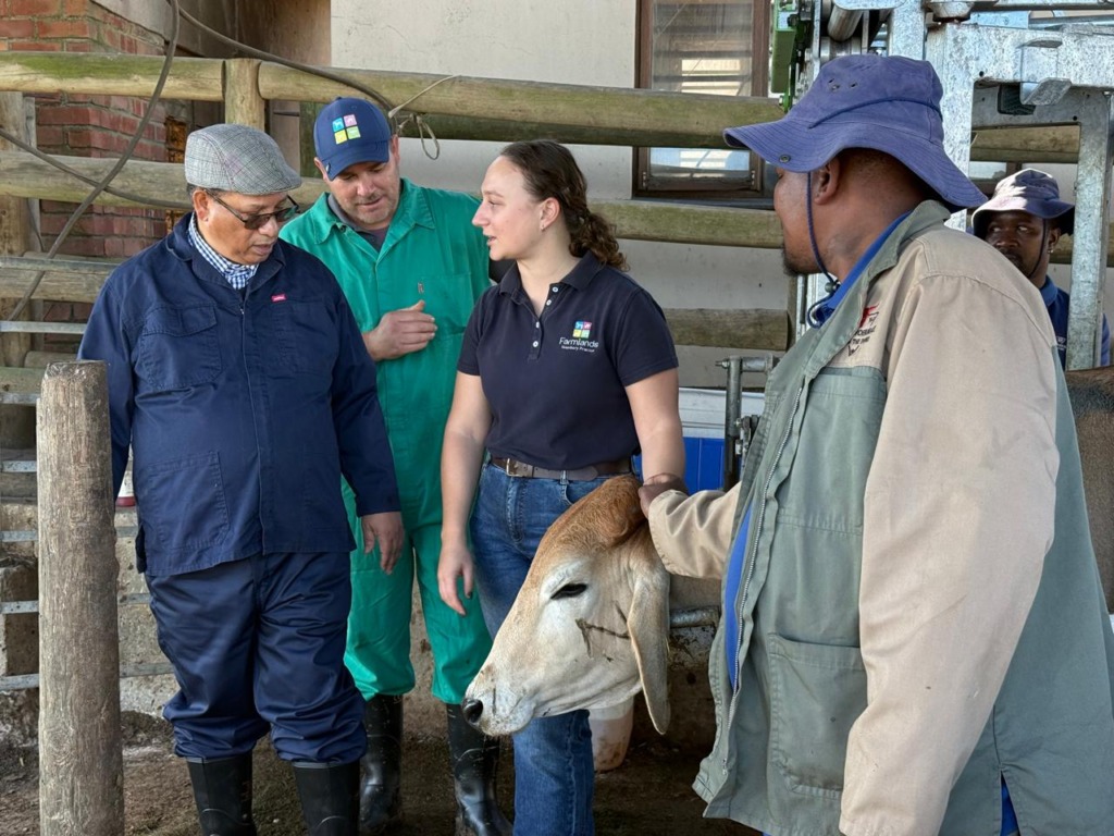 Die Wes-Kaapse minister van landbou, ekonomiese ontwikkeling en toerisme, dr. Ivan Meyer (links), het onlangs ‘n voerkraal besoek as deel van die reaksie op bek-en-klouseer (BKS).