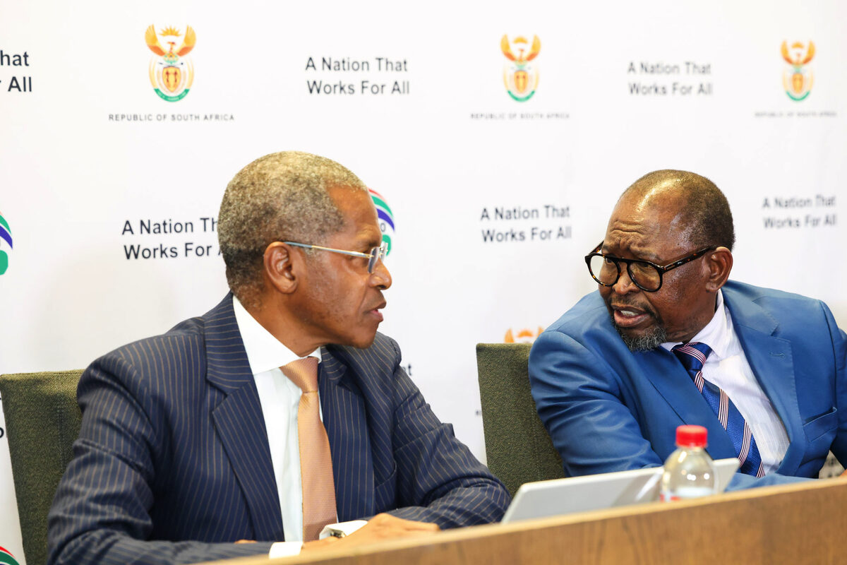 Velenkosini Hlabisa, die minister van same­werken­de regering en tradisionele sake, en Enoch Godongwana, die minister van finansies.