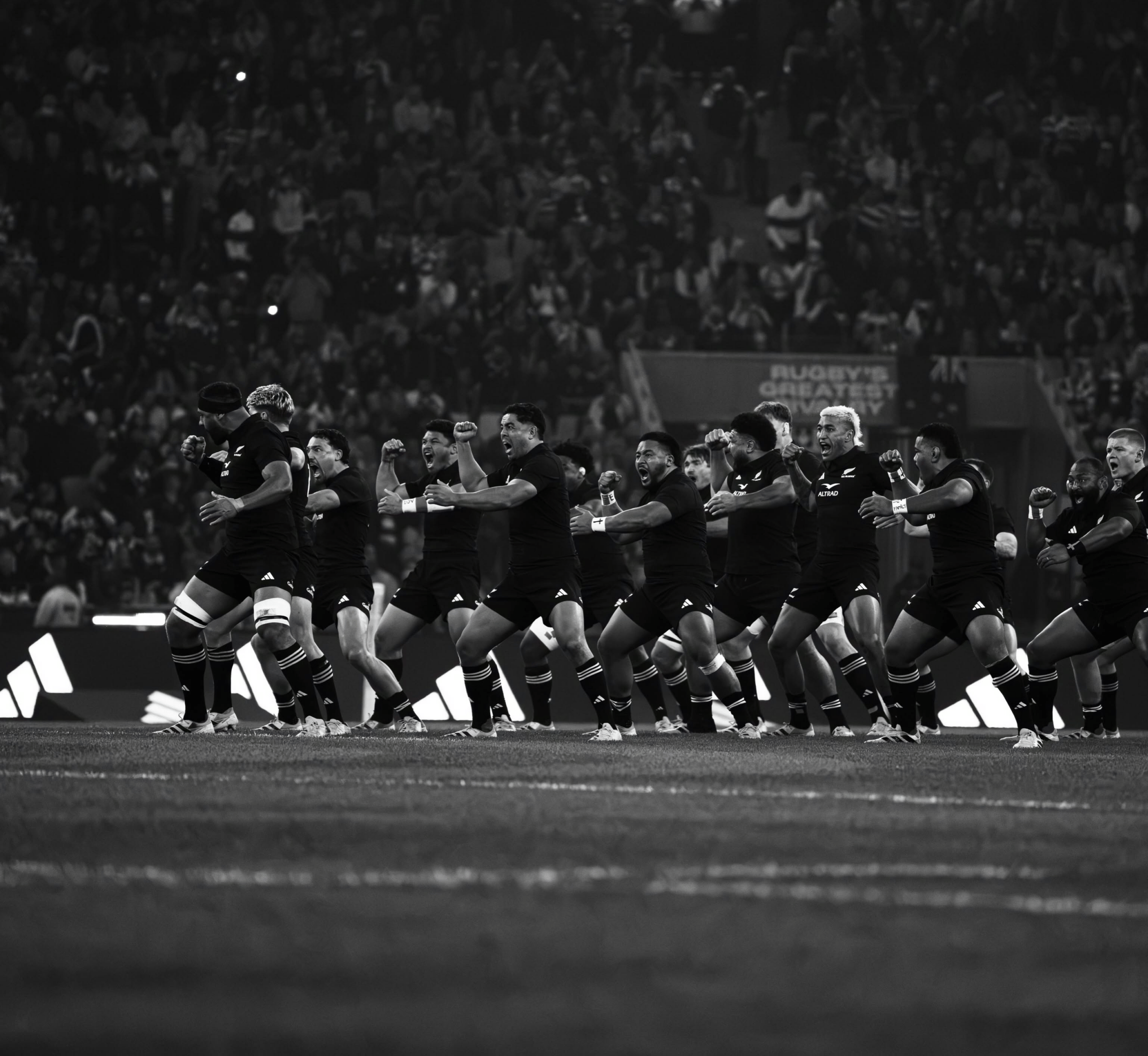 Die All Blacks-span doen die haka.